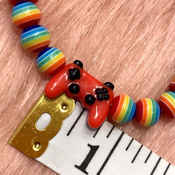 Handmade Red Video Game Controller Colorful Rainbow Pride Beaded Bracelet - Picture 5 of 5